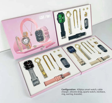 6-in-1 Smartwatch & Jewelry Gift Set – A58 Plus for Women