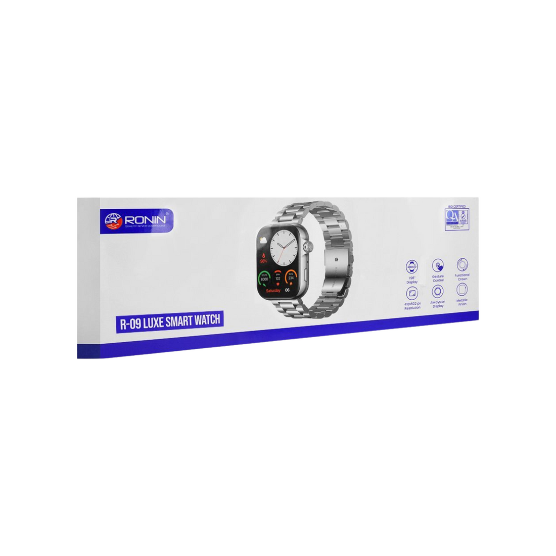 Ronin R-09 Luxury Smart Watch – 1.96" AMOLED Display, Silver + Free Strap