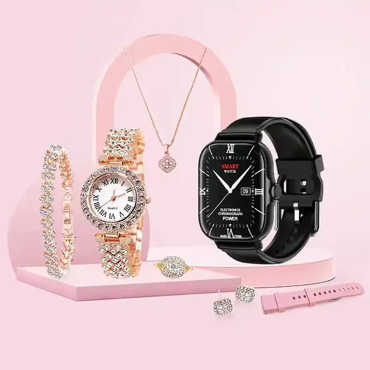 6-in-1 Smartwatch & Jewelry Gift Set – A58 Plus for Women