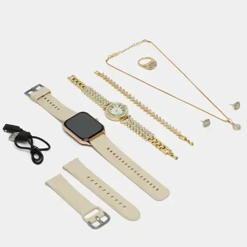 6-in-1 Smartwatch & Jewelry Gift Set – A58 Plus for Women